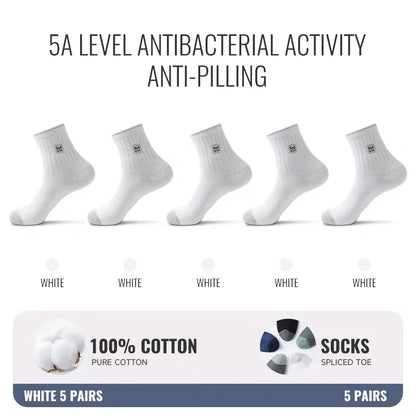 MiiOW 100% Pure Cotton Socks Men Business Dress Sock Anti Odor Crew Socks Antibacterial Breathable Sports Long Sock Black White