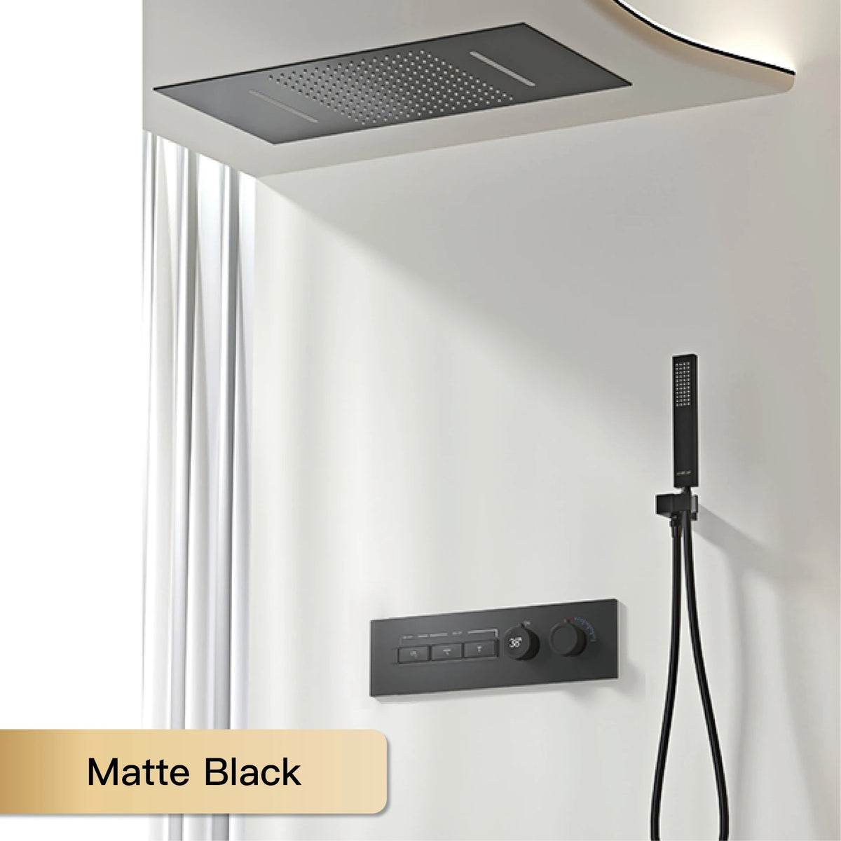 Luxury intelligent digital display brass shower system Black wall mounted design Dual control of cold & hot Hidden bathroom Tap