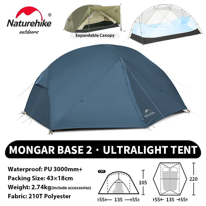 Naturehike Mongar UL PRO 1-3 People Tent 20D Ultralight Travel Waterproof Hiking Survival Outdoor Camping Portable Sun Shelter