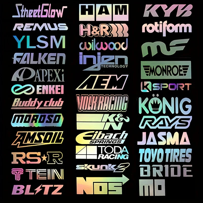 Random 12pcs JDM Racing Sponsor Decals Set Reflective Car Stickers