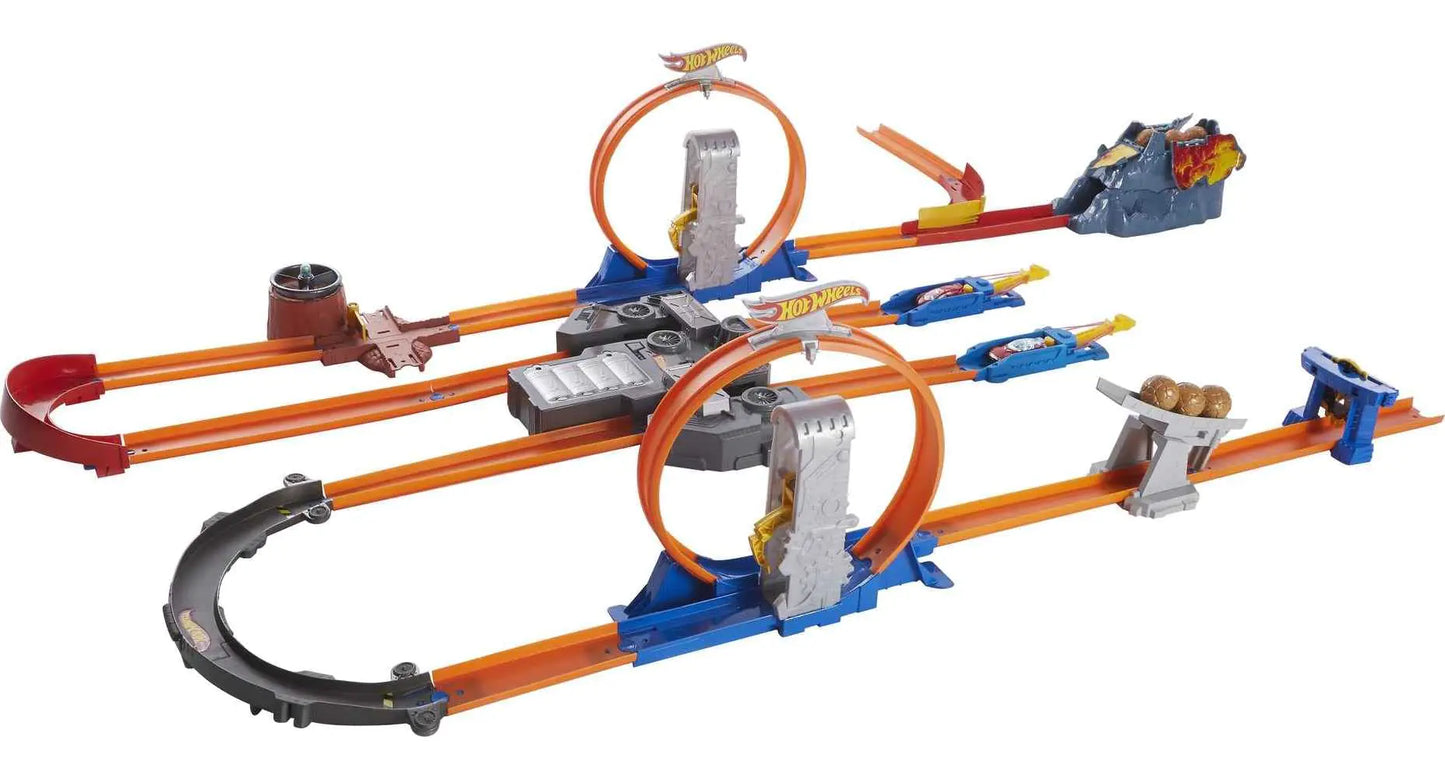 Hot Wheels Toy Car Track Set Track Builder Playset Total Turbo Takeover with 1:64 Scale Vehicle Motorized Booster Multiple Configurations