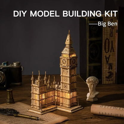 Robotime 3D Puzzle Wooden Kits DIY Tower Bridge Big Ben Set  Eiffel Tower Model Kit Home Decor Birthday Gifts