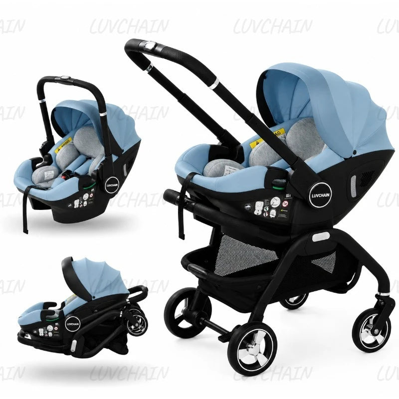 3-in-1 Baby Stroller, Baby Safety Seat, Newborn Sleeping Basket, Portable with 5 Color Choices Suitable for Ages 0-3
