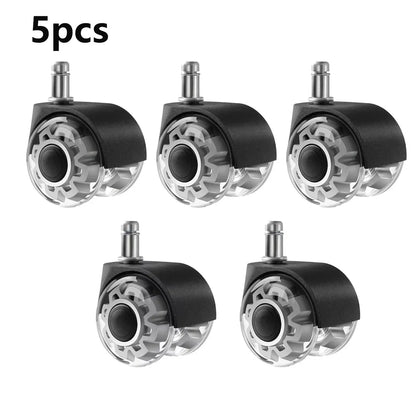 Pack of 5 Quiet Rubber Swivel Wheels for Office Chairs, Smooth and Stable Furniture Casters