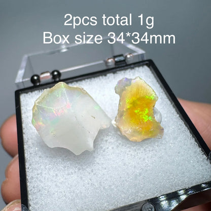 Natural Rare Colorful Ethiopia Opal (No Need Water) Gem Mineral Specimen Box Size:34X34mm (Need Lighting) Sunlight Best