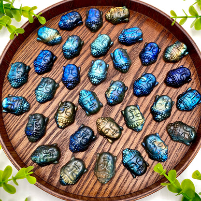 1PC High Quality Labradorite Buddha Head Natural Crystal Carving, Gemstone Jewelry, Glitter, Birthday Gift, Party Decoration.