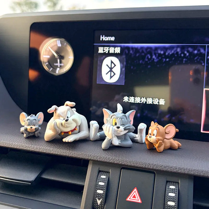4pcs/Set Cute Tom Jerry Tuffy Spike Kawaii Lying Cartoon Figures Cake Topper Anime Toy Car Ornament Desktop Decor Birthday Gifts