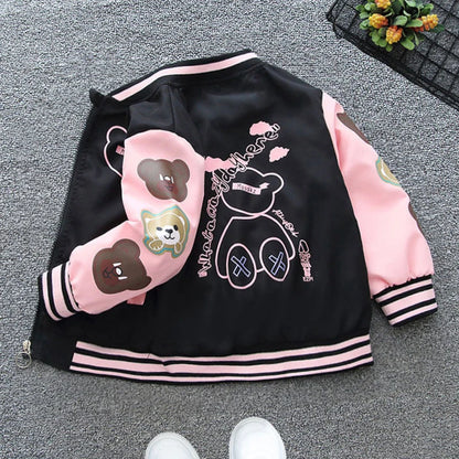 Motorcycle Girls Handsome Leather Jacket Spring Autumn New Short Style Lapel Zipper Coat For 2-8 Years Kids Fashion Pu Outerwear