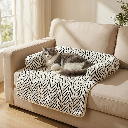Pet Sofa Bed Mat with Side Bolsters Dog Cat Bed Soft Fluffy Anti-slip Couch Protector Sleeping Cushion for Small Medium Dogs Cat
