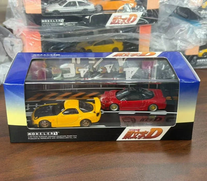 Anime 1:64 first text D AE86 RX7 NSX with scene set Alloy die-cast simulation car model,adult decoration,boy toy,children's gift