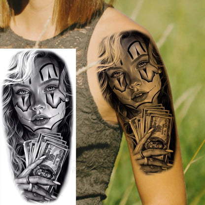 1 Sheets Chicano Prison Gangster Temporary Tattoos For Women Men Adults Fake Tattoo Sticker Water Transfer Self Adhesive Arm Leg