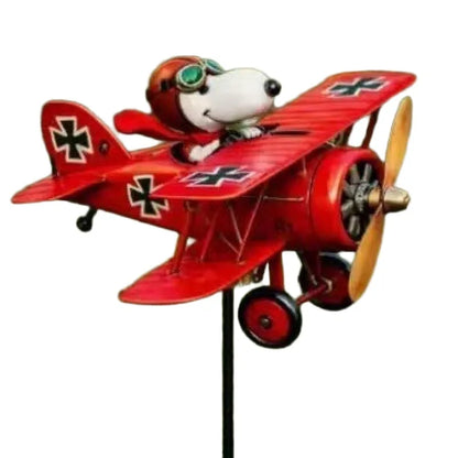Snoopy Garden Windmill Ornament Metal Lawn Yard Decoration Outdoor Rotating Figurine for Patio Courtyard Landscape Decor