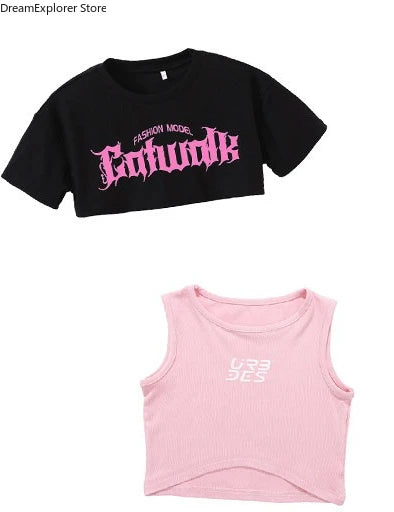 Girls K-pop Crop Top Street Dance Tiered Skirt Cargo Pants Children Costume Kids Hip Hop Streetwear Jazz Girl Group Clothes Sets