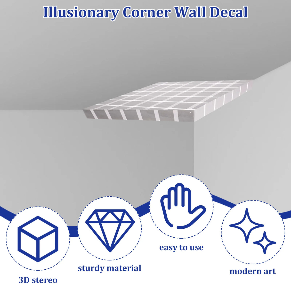 3Pcs 3D Illusion Wall Sticker Removable Corner Wall Decal Optical Illusion Corner Maze Cube Wall Art Home Room Decor Stickers
