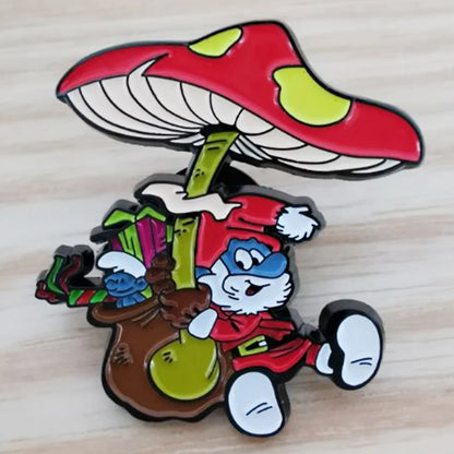 Blue elf santa with mushroom enamel pin metal badge Anime brooches gift
