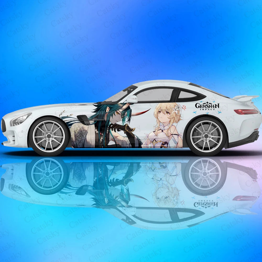 Genshin Anime Car Decals Side Graphics Wrap Vinyl Modified Car Parts Car Stickers Game Livery Custom Pattern Decals
