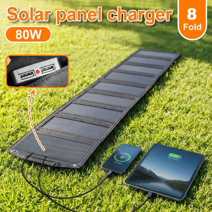 LEAORLD 80W Solar Panel Charger, 8-Foldable Solar Panel Fast Charging, Dual USB Solar Phone Charger, Monocrystalline High Effici