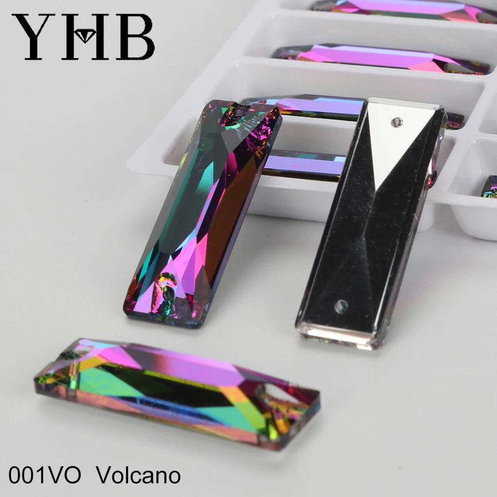 YHB Top Quality Cosmic Baguetee Glass Crystal AB Moonlight Sewing Stones Flatback Sew on Rhinestones For Garment Clothes Bags