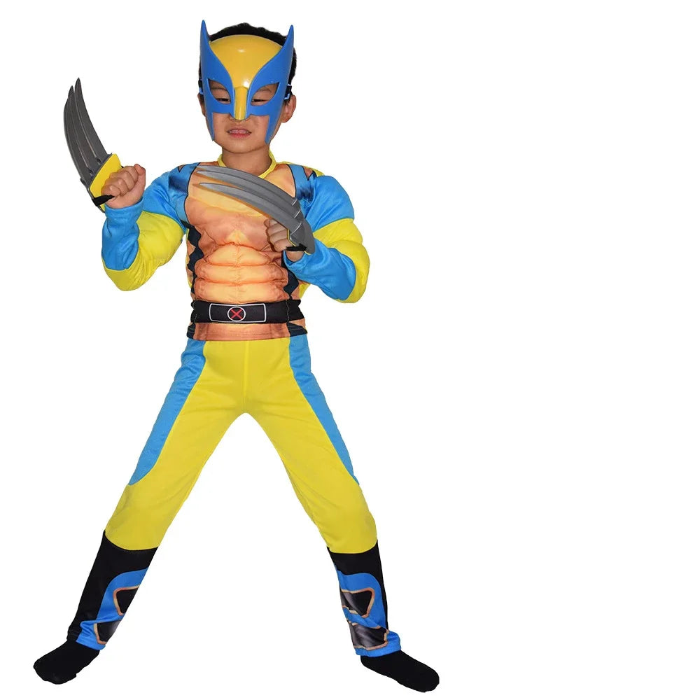Wolverine Cosplay Costume Superhero Muscle Jumpsuit Bodysuit Claws Cape Suit Wolverine Halloween Party Costume