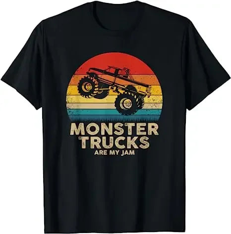Monster Truck Are My Jam Vintage Tees Retro Sunset Cool Engines T-Shirt Monster Truck Car for Birthday Boy Sons Gifts Cute Tops