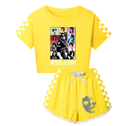 International celebrity children's short sleeved shorts and long sleeved Boy Girl Michael Jackson pajamas set