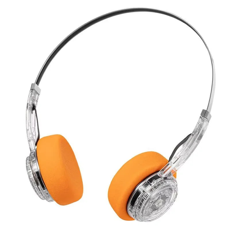Transparent Wireless Headphones Bluetooth Headset with Fidget Button, Translucent Stereo with Build-in MIC for Android and iOS