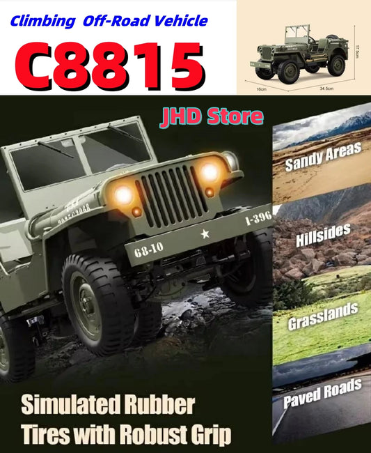 JHD FOR JJRC C8815 Rc Car 1:10 JEEP MB 2.4g 4wd RTR Crawler Climbing Scale Military Truck Offroad Vehicle C8815  Adult Toy Gift