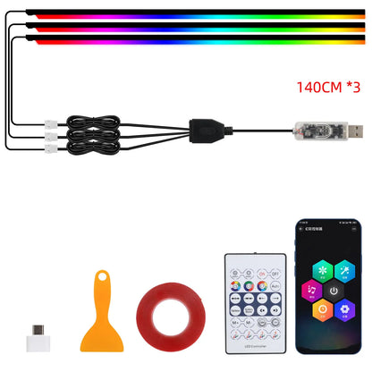 10 in 1 Car Interior Acrylic LED Ambient Lights 140cm 110cm For Tesla USB APP Remote Control RGB Symphony Atmosphere Lamp