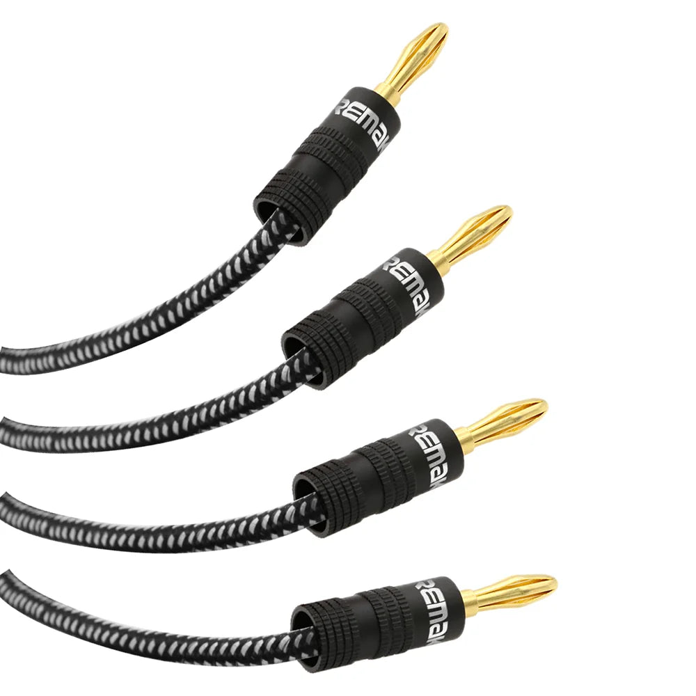 Speaker Cable Wire with Dual Gold Plated Banana Plugs 14AWG Tinned Copper Speaker Wire Premium Heavy Duty Braided Speaker Cable