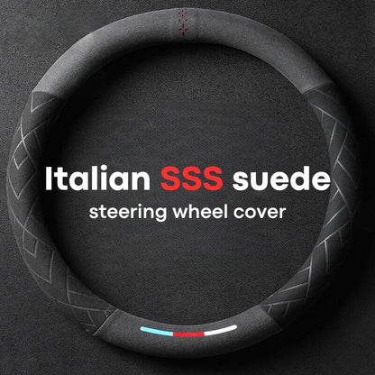Car Steering Wheel Covers Cowhide Suede Steering Wheel Cover Wrap Universal 37-38cm Breathable Steering Covers Car Accessories