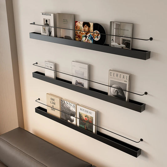 Minimalist Nordic Metal Wall Mounted Magazine Rack  Iron Single Shelf for Storage & Display - Modern Home Decor Organizer