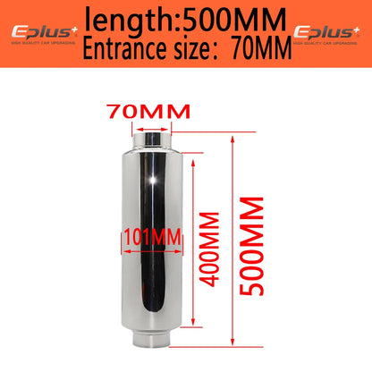 EPLUS Universal Stainless Steel Straight‑Through Car Exhaust Systems Resonator Muffler Middle Pipe Silver O.D 51/57/63/70/76MM