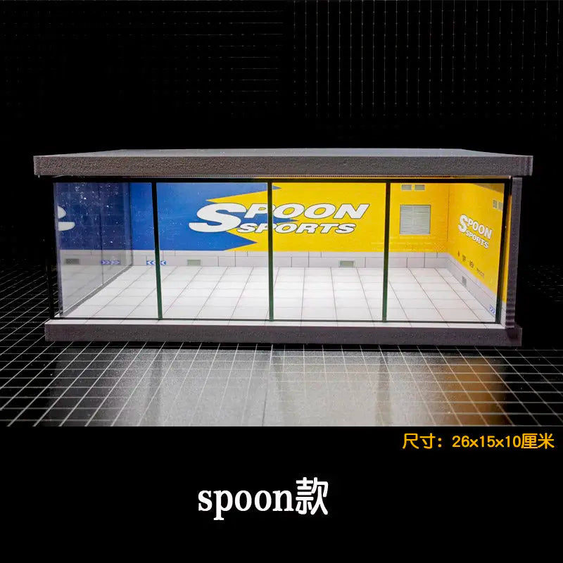 1/64 Scale Parking Space USB Lights House Garage Acrylic Cover Alloy Car Model Parking Plastic DIY Assembly Kit Collection Toys