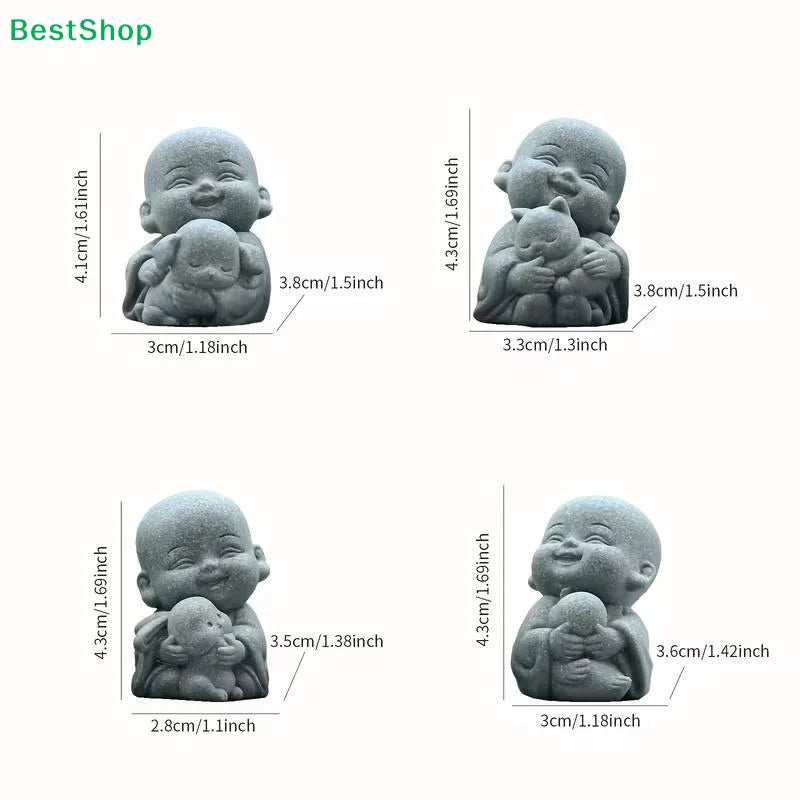 ♫Embracing Animal Monk Statue,Sandstone Finish Zen Baby Buddha Figurine,Mini Spiritual Decor for Home,Office & Garden