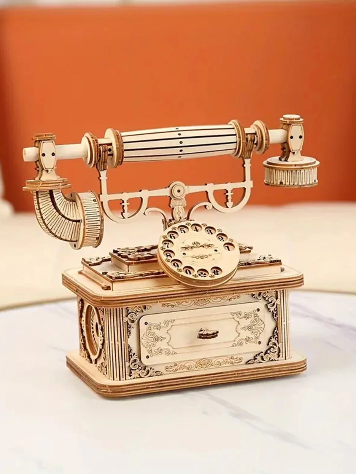 Creative Retro Telephone 3D Wooden Puzzle for Adults Tabletop Model Kits Decoration and Gift for Christmas Birthday