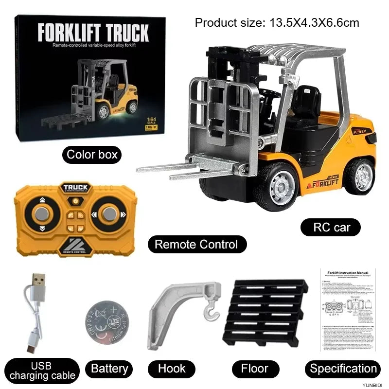 1:64 Mini Remote Control Alloy Excavator Truck Forklift with Trailer Worktop  Bluetooth 2.4GHz RC Car Child's Toy Holiday Gifts