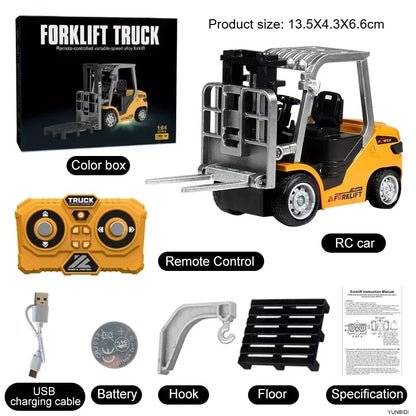1:64 Mini Remote Control Alloy Excavator Truck Forklift with Trailer Worktop  Bluetooth 2.4GHz RC Car Child's Toy Holiday Gifts