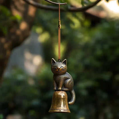 Cat Wind Chime Antique Copper Brass Cat Wind Chime Door and Window Decoration Outdoor Courtyard Decoration