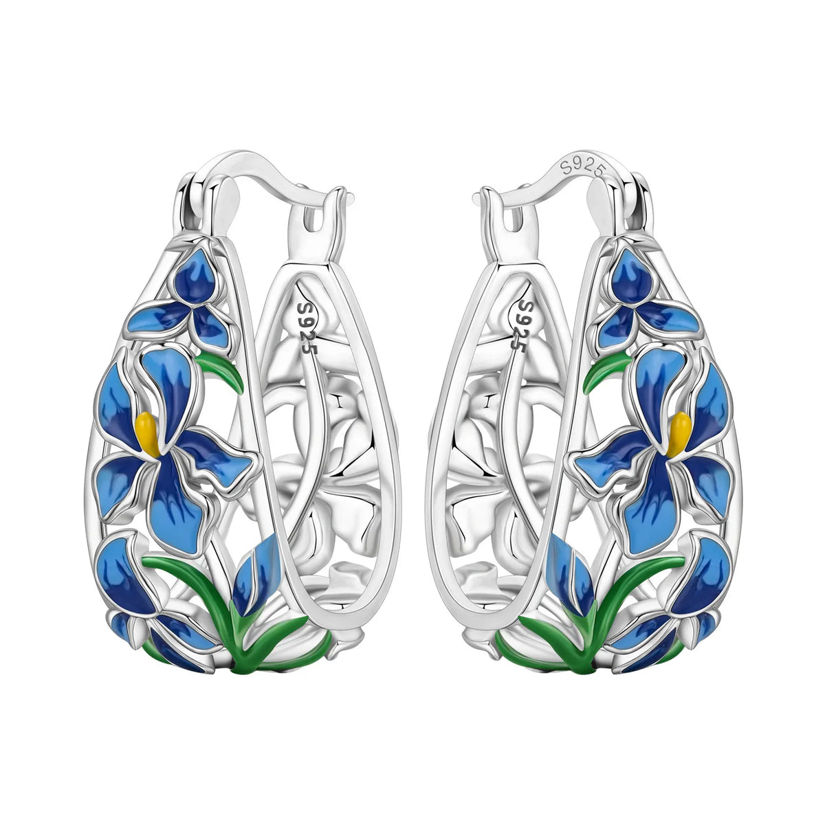 Orstarry Original 925 Sterling Silver Blue Iris Flower Earrings Women Hoop Earring Anniversary Jewelry Trendy Gifts