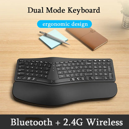 White Backlit Ergonomic Split Keyboard Bluetooth 2.4G Wireless Keyboard with Wrist Rest Rechageable Keyboard for Windows/Mac