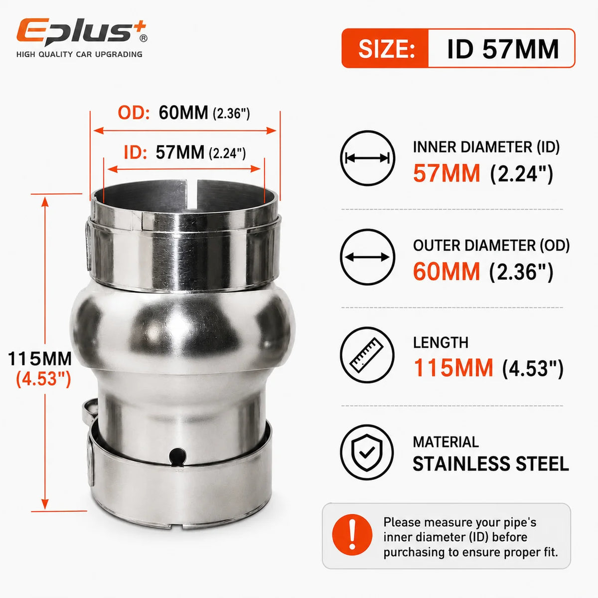 EPLUS Car Exhaust Pipe Stainless Steel Universal Connector Adjustable Swivel Joint Pipe Clamp-On Design No Welding Needed