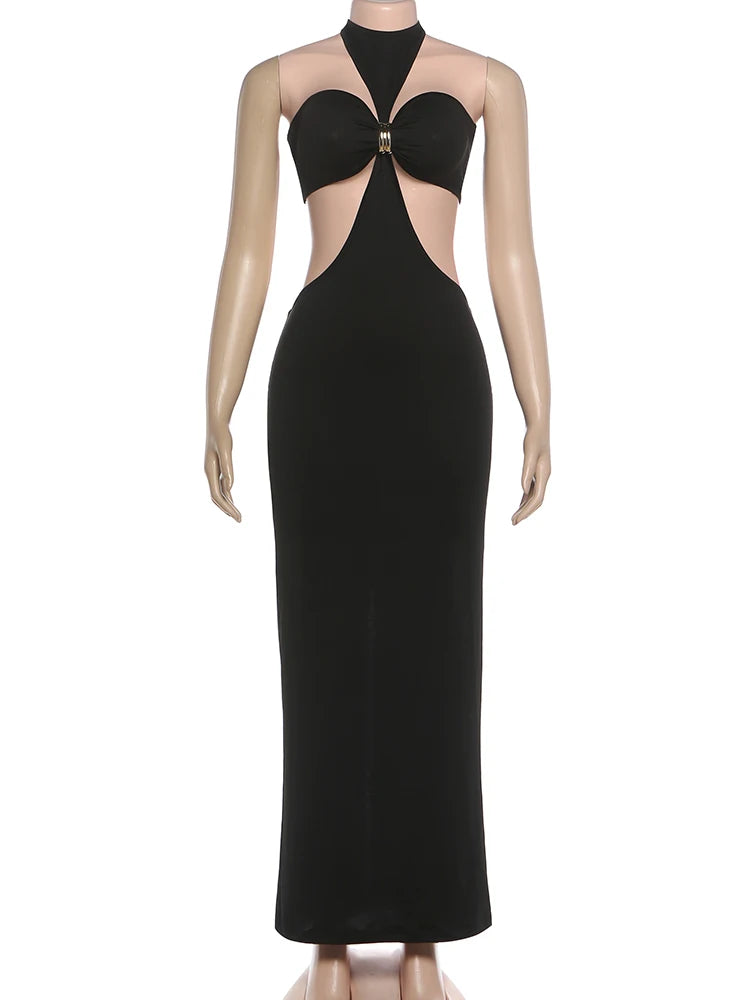 Weird Puss Sexy 2-Piece Set Women Chest Wrapped Top+Halter Backless Peach Hip Split Dress Matching Hottie Dating Slim Clubwear