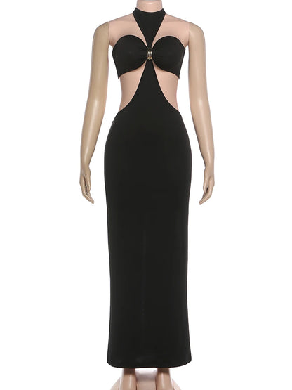Weird Puss Sexy 2-Piece Set Women Chest Wrapped Top+Halter Backless Peach Hip Split Dress Matching Hottie Dating Slim Clubwear