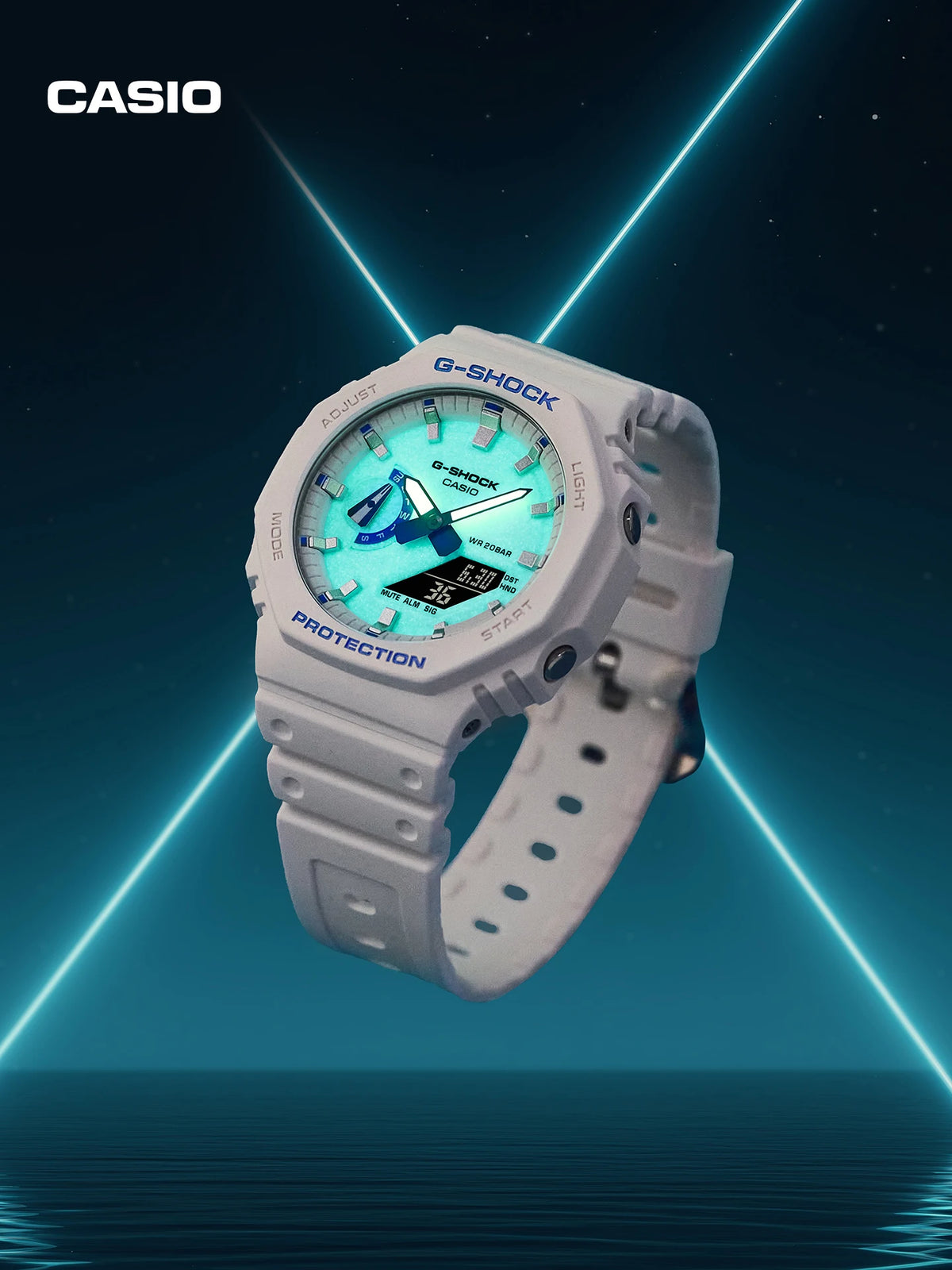 Casio Dark Luminous Summer Ocean Blue & White Shockproof Sports Watch for Men & Women, G-SHOCK