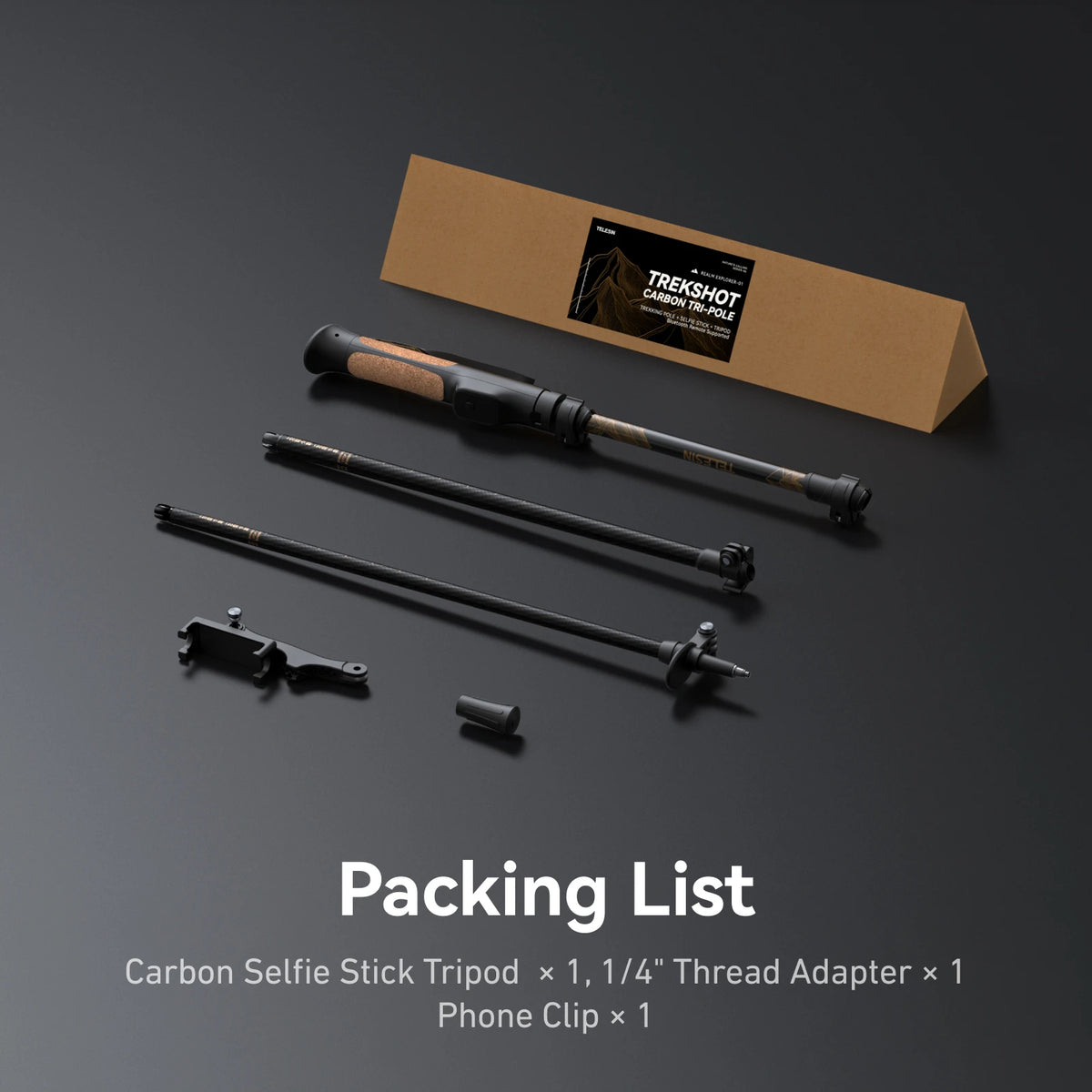 TELESIN Trekshot Hiking Pole Selfie Stick Carbon Fiber Remote Control Selfie Stick Tripod Stand for Smart Phone Action Camera
