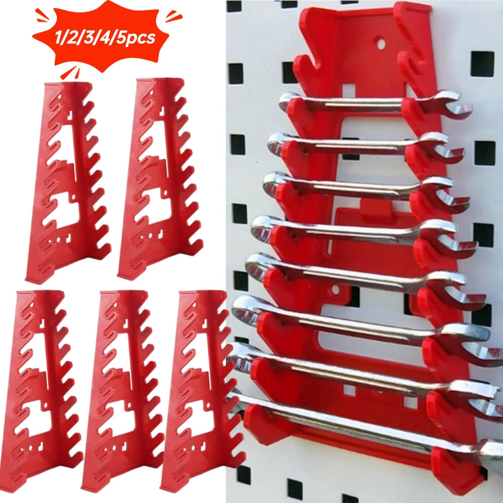 Red Wrench Organizer Plastic Wrench Rack Wall Mounted Tray Sockets Storage Tools Rack Sorter Standard Spanner Holders 1-5pcs