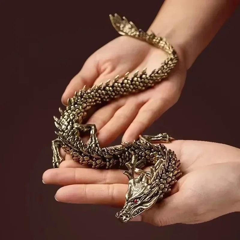 3D Dragon Statue Ornament Moveable Body Joints Antique Brass 15/20/23cm Lucky Office Desktop Home Decor Gift