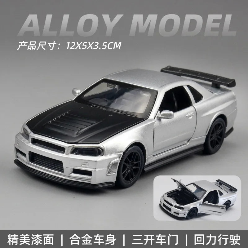 1:36 MX-5 MX5  RX7 R34 Series alloy car model with openable door convertible sports car boy pull-back toys as gifts as ornaments