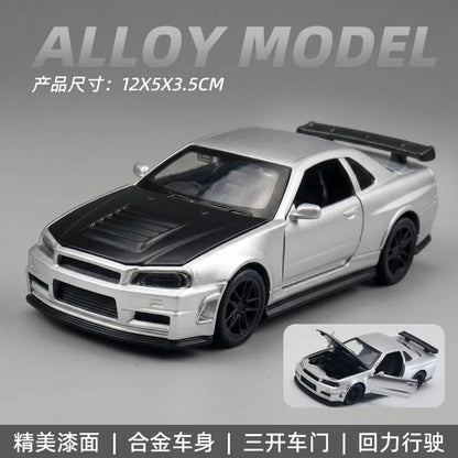 1:36 MX-5 MX5  RX7 R34 Series alloy car model with openable door convertible sports car boy pull-back toys as gifts as ornaments