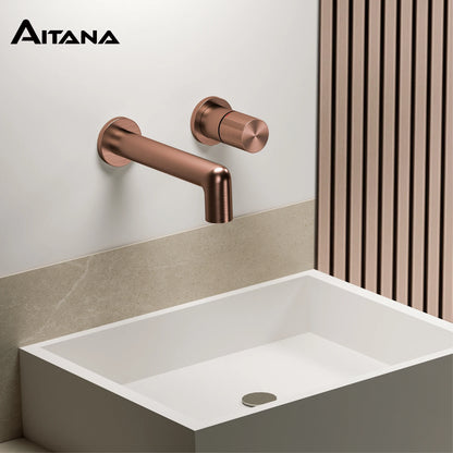 AITANA Brushed Gold Brass Wall Mounted Bathroom Faucet Single Handle Adjustable Water Pressure Hot And Cold Basin Mixer Tap